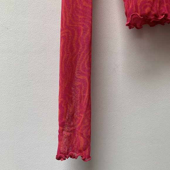 Urban Outfitters Pink Orange Mesh Button Up Top & Cropped Vest Size Large - Picture 16 of 16